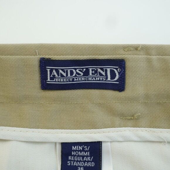 Land's End Tan Pleated Cuffed Mid Rise Tan Polyester Blend Chino Pants 36/28 - Picture 6 of 8